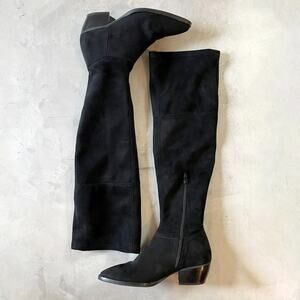 Anthropologie Black Over The Knee Boots 37 Quiet Luxury Fitted Stretch Parisian